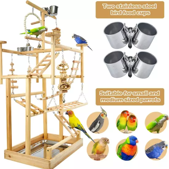 Bird Playground Parrot Playstand Natural Wood Bird Perches Stand, Bird Play Gym 