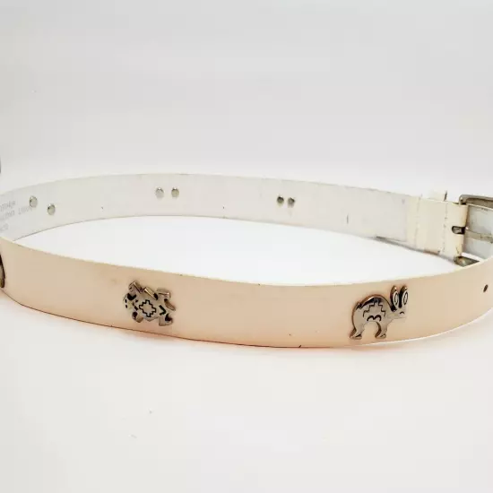 White Leather Belt Southwestern Concho Symbolic Animals Silver tone Medallions L