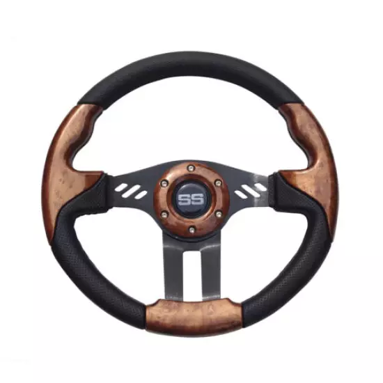 Club Car Precedent Steering Wheel W/ BLK Hub Adapter Wood Grain 2004+ Golf Cart