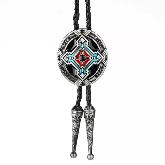 Vintage Western Cowboy Totem Mens Bolo Tie Wedding Necklace PU Leather Rope Gift