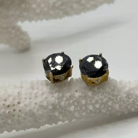 Gold Black Swarovski Crystal Post Earrings