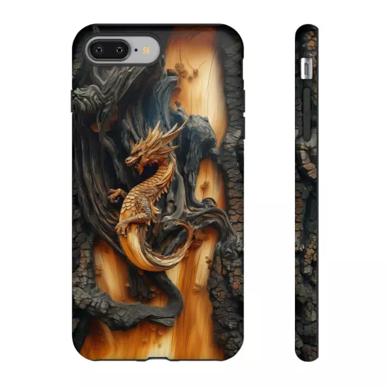 For iPhone, Samsung Galaxy, Pixel - Phone Case Cover - Carved Wood Dragon Print