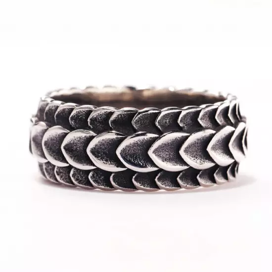 Tribal Dragon Scale Vintage Wedding Band Ring Stainless Steel Men's Boy's Ring