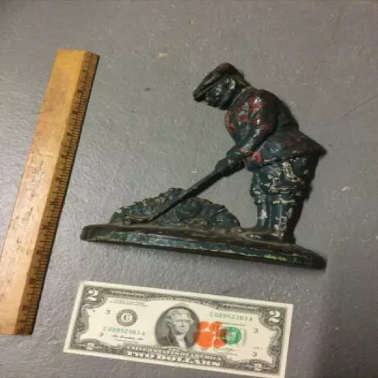 Vintage Old Antique Hurley ? Cast Iron Golf Golfer Doorstop