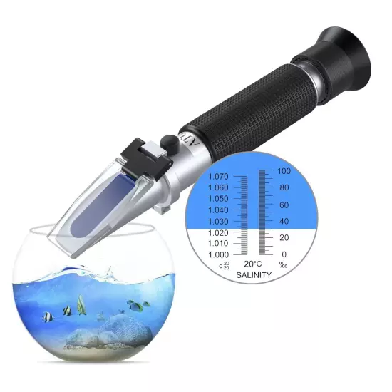 Salinity Refractometer Saltwater Aquarium for Seawater Pool Tank Marine Fishk...