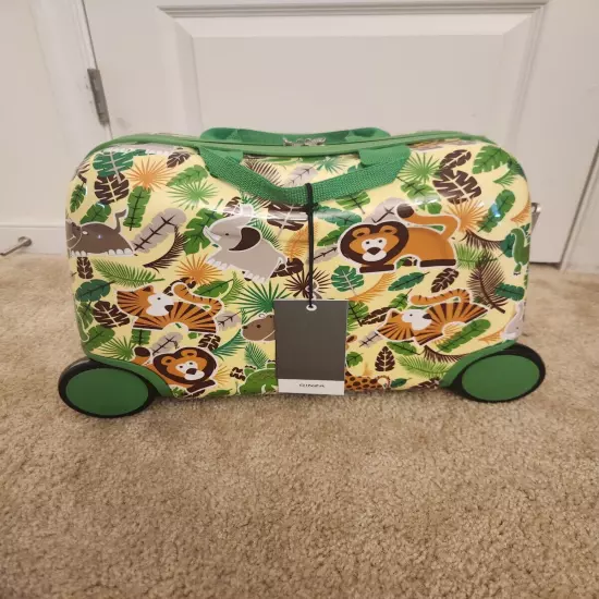 Kids NWT Safari Animals Green Luggage Boys 17" Travel Case