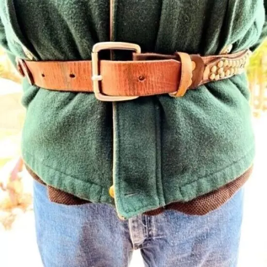 Latigo Leather Studded Mountain Man Rendezvous Belt, Copper Rivets Harness Grade