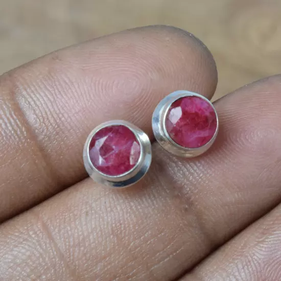 925 Solid Sterling Silver Simulated Ruby Stud Earring I925