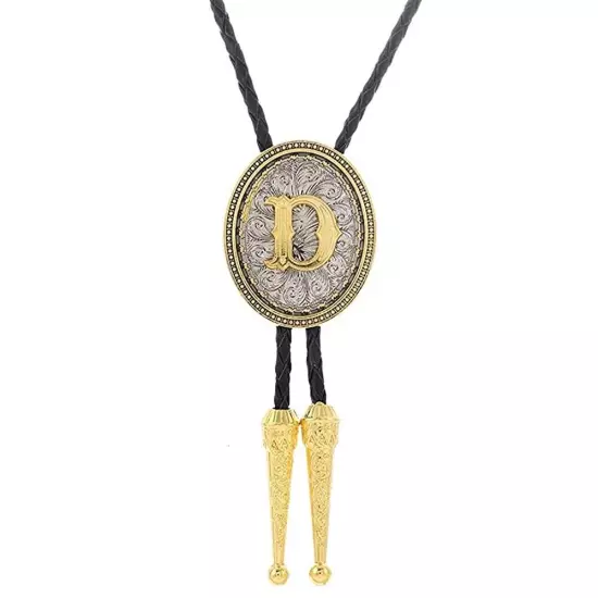 Bolo tie for Men Western Cowboy Golden Initial Letter A to Z Costume Bolo ties