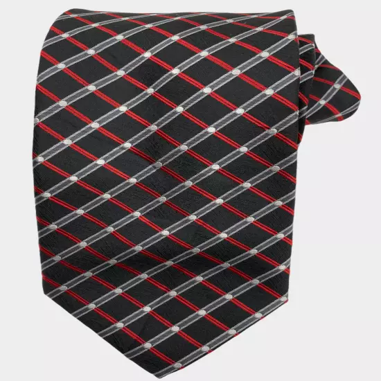 George Red Black Geometric Chain Link Silk Tie Men's 3.5" x 59"