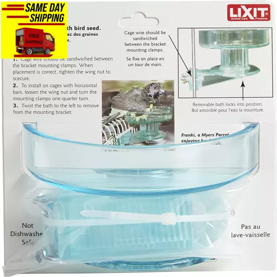 Lixit Quick Lock Bird Cage Bath for Lovebirds, Canaries, Finches, Parakeets, and