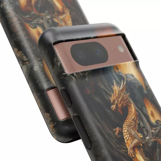 For iPhone, Samsung Galaxy, Pixel - Phone Case Cover - Carved Wood Dragon Print