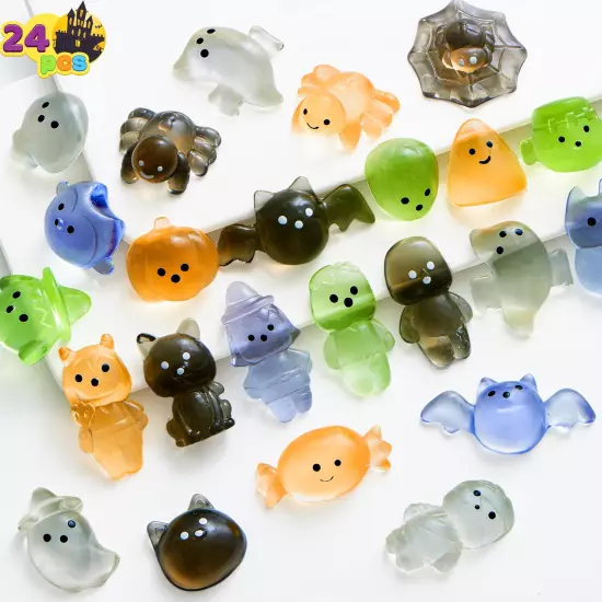 24 PCS Halloween Mochi Squishy Toys, Soft Squishy Toy Cute Squeezes, Stress Reli