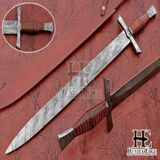 HUNTEX Custom Handmade Damascus Blade, 94 cm Long, Well-Balanced Viking Sword