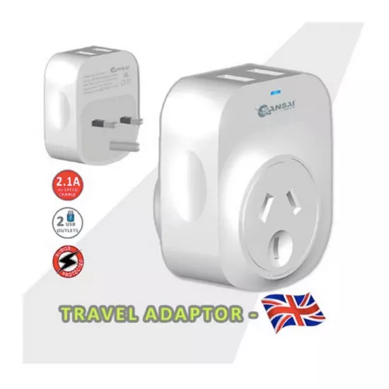 Travel Adapter 2 USB Outlets Power Socket to Plug Australia To UK Singapore HK