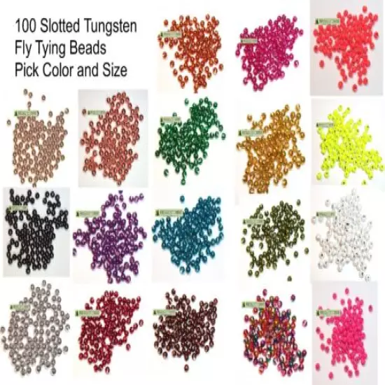 100 Slotted Tungsten Fly Tying Beads - Pick Size & Color