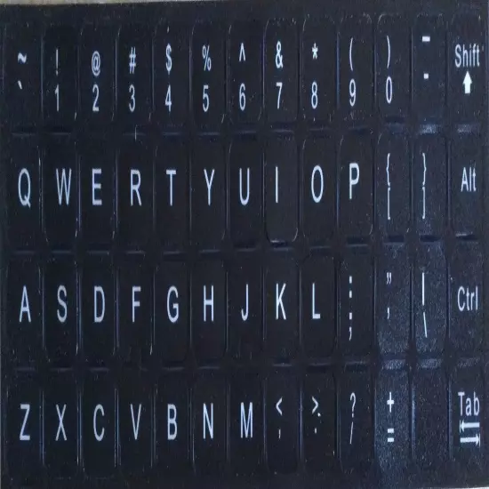 ENGLISH LETTERS KEYBOARD BLACK STICKERS ( WHITE ) AUSSIE STOCK SYDNEY FASTPOST