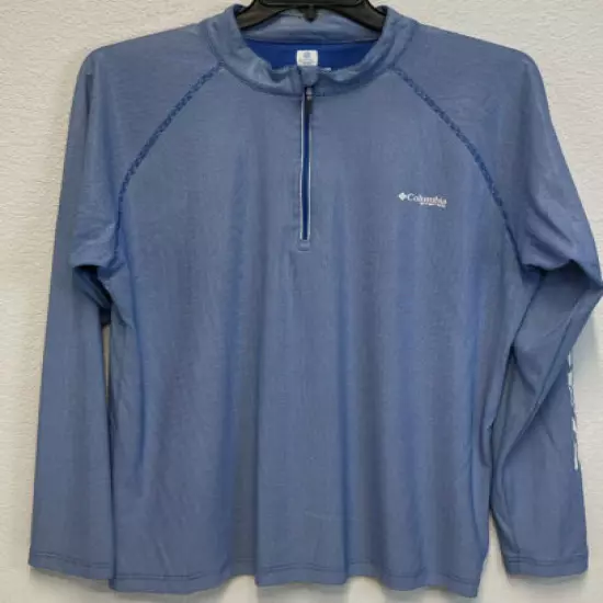 Columbia PFG Omni Freeze Omni Shade Blue White 1/4 Zip Lightweight Pullover