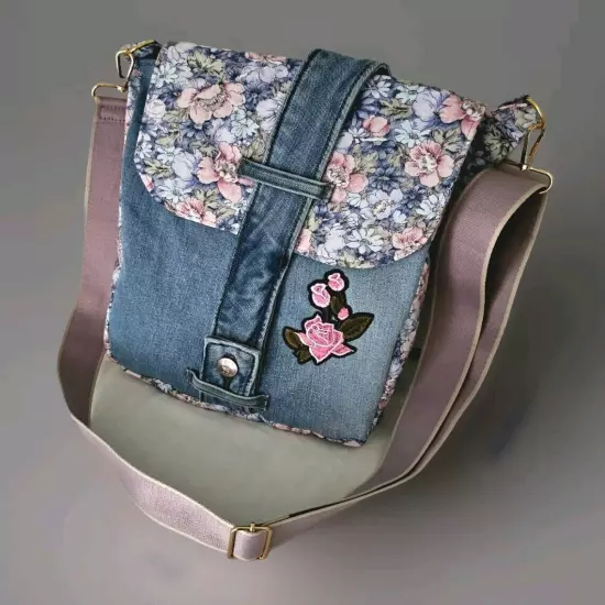 Embroidery Jeans Crossbody Bag Handmade Denim Messenger Purse One Of The Kind 