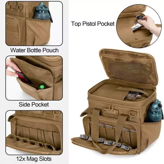 Tactical Gun Range Bag with 3 Pistols Capacity and TSA Lock, Gun Duffle Bag with