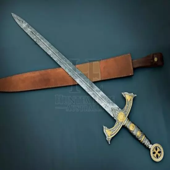 HUNTEX Handmade Damascus Blade 96 cm Long Knights Templar Scared Holy Longsword