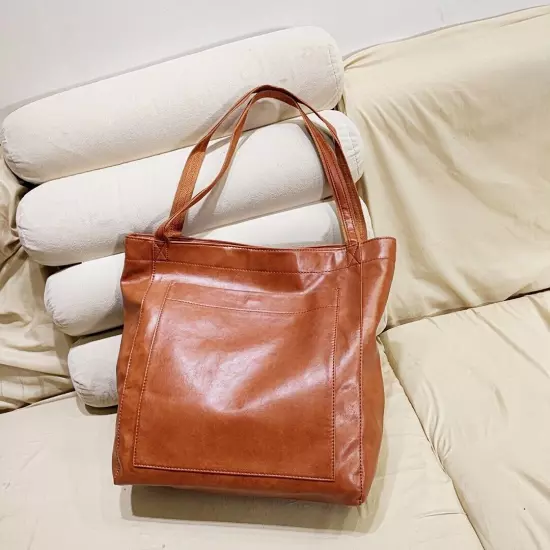 Soft Leather Tote Shoulder Bag, Waxed Leather Large Capacity Vintage Handbag Bag