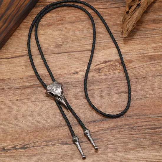 2PCS Men BOLO Tie Vintage Viking Crow Wedding Pendant Necklace Alloy Western