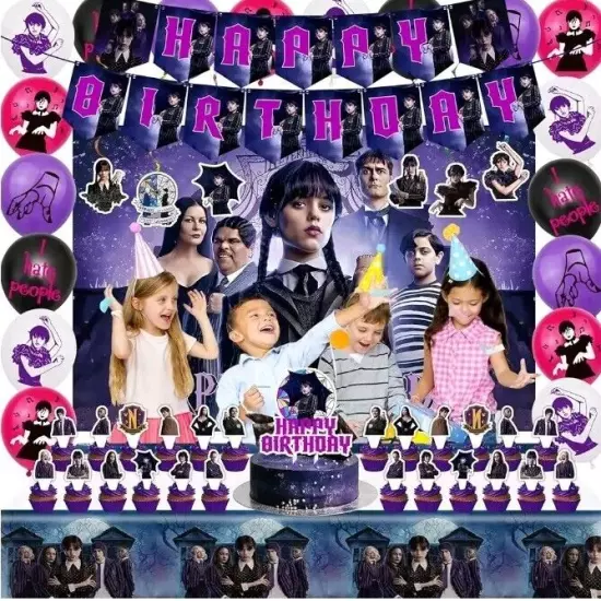 Wednesday Addams Birthday Party Supplies Plates Balloons Tablecloth Backdrop Ban