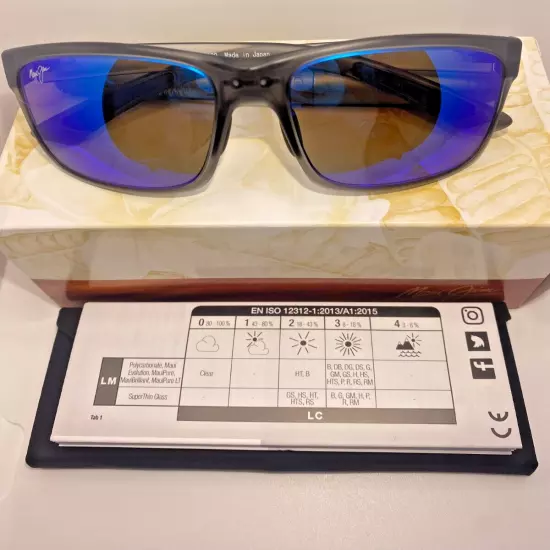 NEW Maui Jim Pokowai Arch Blue Hawaii/Tanslucent Matte Grey Sunglasses B439-11M