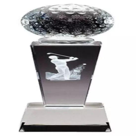 CRYSTAL GOLF TROPHY W/SATIN LINED PRESENTATION BOX FREE ENGRAVING M~CRY213