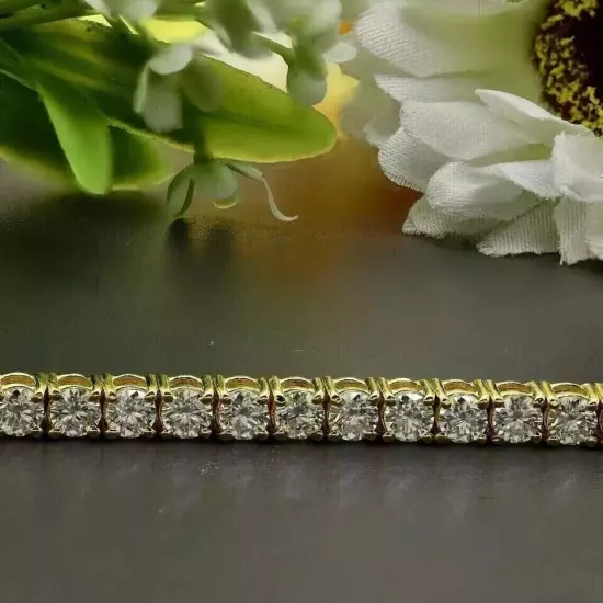 5Ct Round Cut Lab Created Diamond Men's Tennis Bracelet 14K Yellow Gold Finish