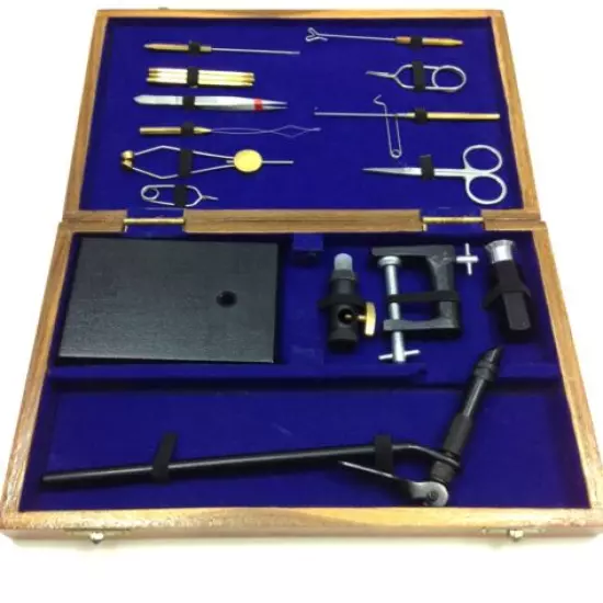 Fly Tying Tool FF 798 Kit Hand Made Wooden Box with 15 Tools New By Fishnett 