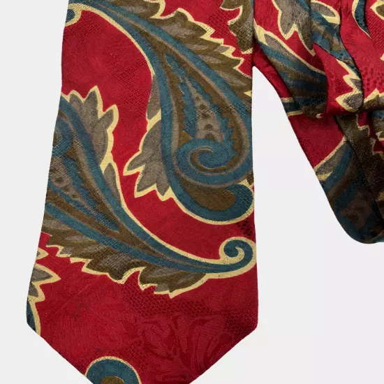 Aquascutum London Floral Paisley Red Handmade Silk Tie Men's 3.8" x 58"