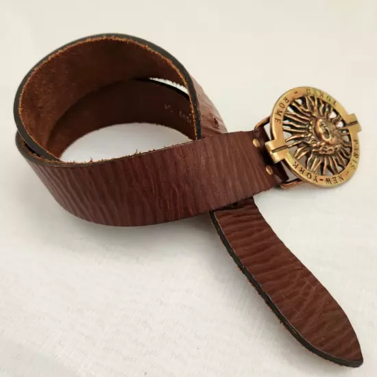 FCX Collection Belt Womens Size 28 Brown Genuine Saddle Leather Medallion Buckle