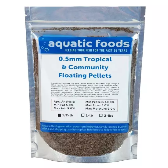 0.5mm Tropical & Community Floating Pellets for Tetras, Guppies, & Platys. WL