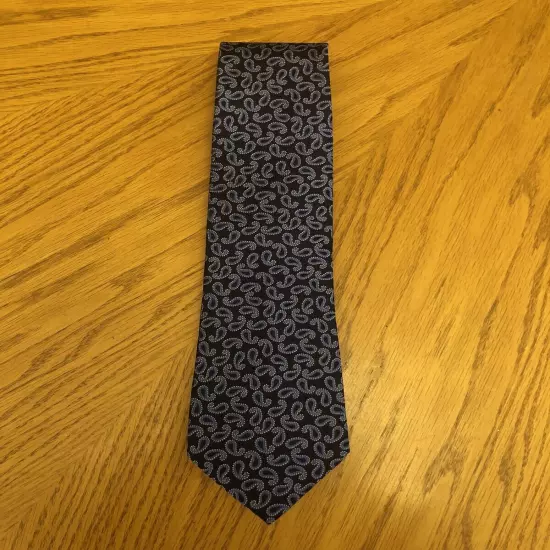 Pronto Uomo Silk Tie, NWT Black & Blue Paisley Design