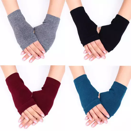 Women Winter Half Finger Fingerless Gloves Wrist Arm Hand Warmer Knitted Mittens