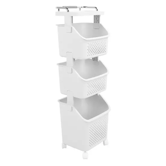 3 Layers Rolling Laundry Hamper PP ABS Laundry Shelf Clothes Storage Basket