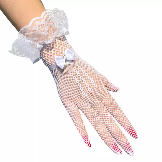 Women Summer UV-Proof Driving Mesh Fishnet Lace Mittens Full Finger Gloves