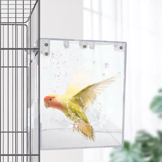 PINVNBY Bird Bath Box for Cage,Transparent 4.9 x 5.0 x 6.4 inch, Transparent 