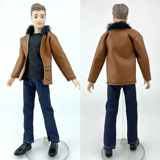 1set 1/6 Male Doll Clothes Brown Leather Coat Black Pants Shoes For 12" Doll Boy