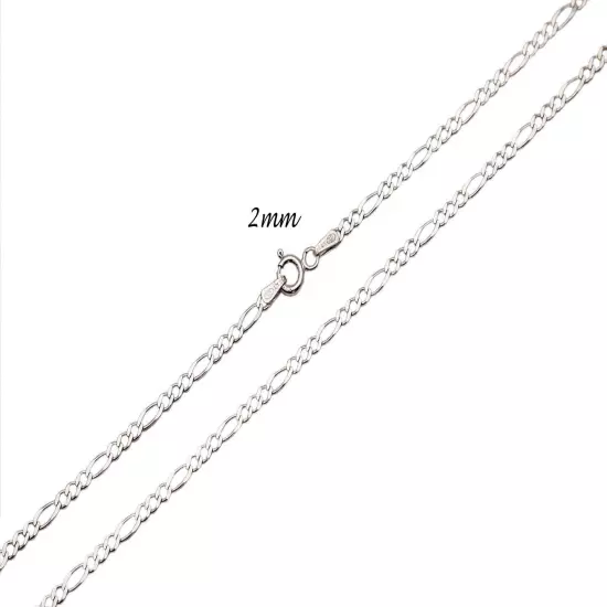 14k Solid White Gold Figaro Link Chain Necklace 2-7mm Men's Women Sz 16"-30"