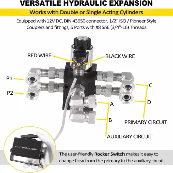 Hydraulic Multiplier Selector Diverter Valve With Rocker Switch DV5008RAG 13 GPM