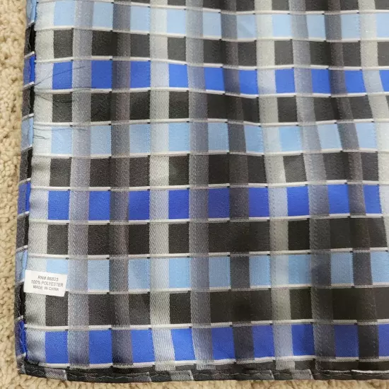 Men's blue black white plaid hand rolled 11 inch Pocket Square