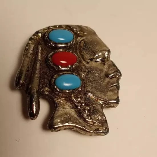 Vintage Bolo Tie Slide Native American Indian Face Old Turquoise Bolo 