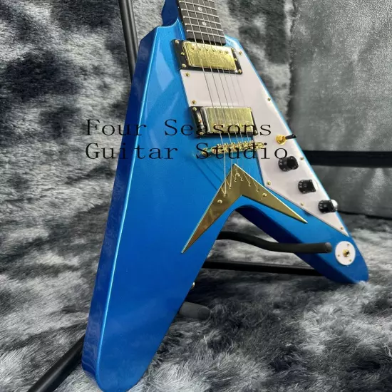 Blue Solid Body Custom Special Shape Electric Guitar 2H Pickups Fixed Bridge