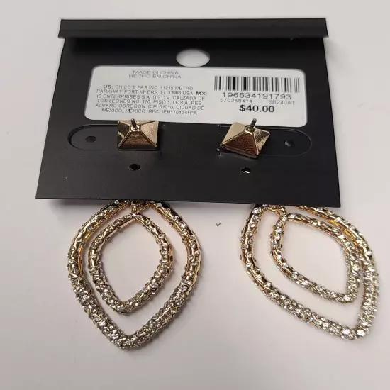 WHBM White House Black Market 2" Gold Dangle Drop Pave Crystal Earrings