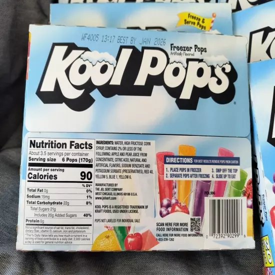 6 Boxes Of Kool Pops Freezer Pops Assorted Flavors 20 1 Oz Pops Per Box 120 Pops