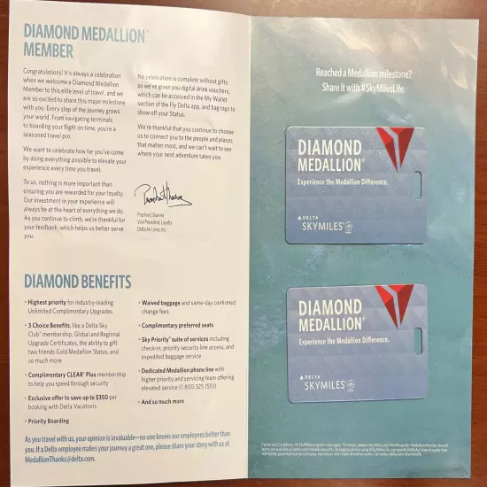 Delta NEW SkyMiles Diamond Medallion Metal Luggage Tags (2 tags + 2 ties).