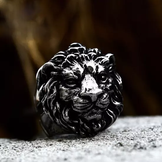 Men's Powerful Royal Cross Lion Ring Stainless Steel Biker Jewelry Punk New Ring